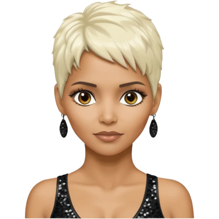 Halle Berry with platinum blonde hair, black sequin outfit  emoji