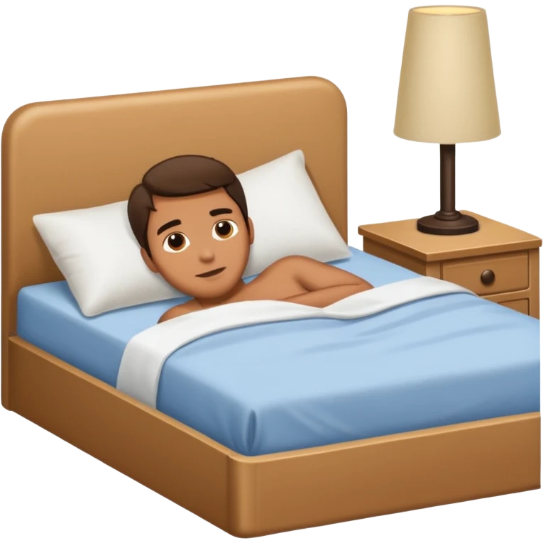 Homem deitado na cama sem coberto emoji
