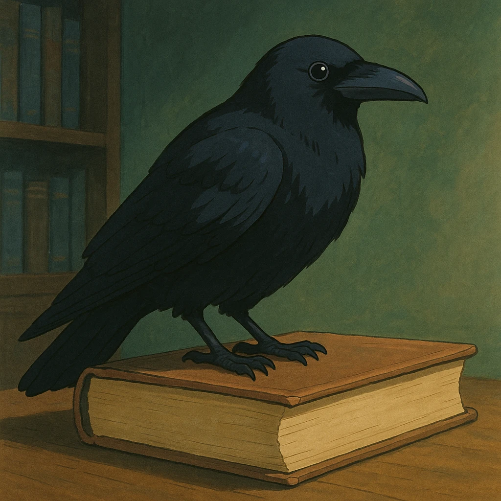 raven on a book in ghibli style emoji
