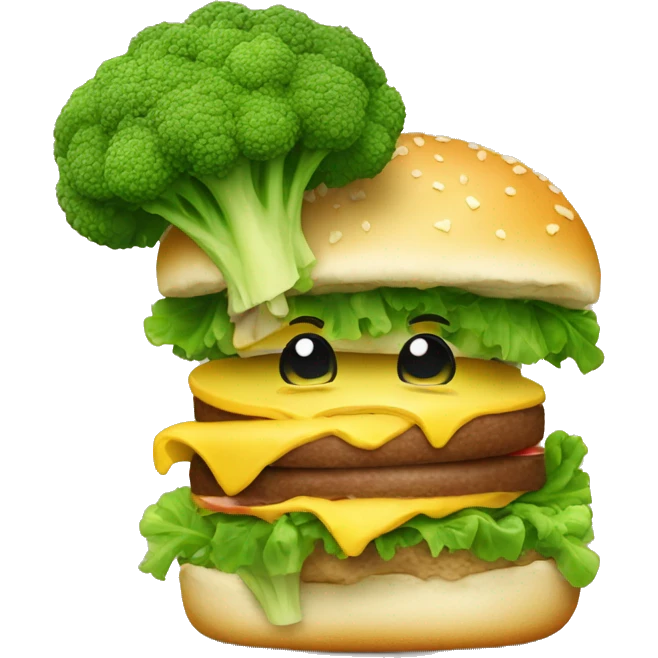 Smiling brocoli eating a hamburger emoji