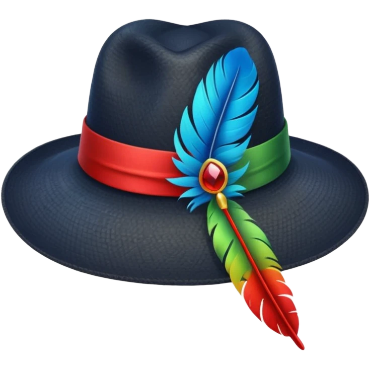 black wide-brimmed hat with a colorful feather emoji