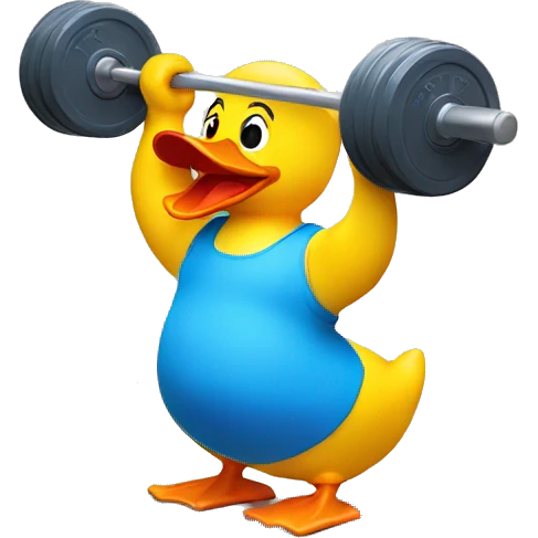 a rubber duck lifting weights, side view emoji
