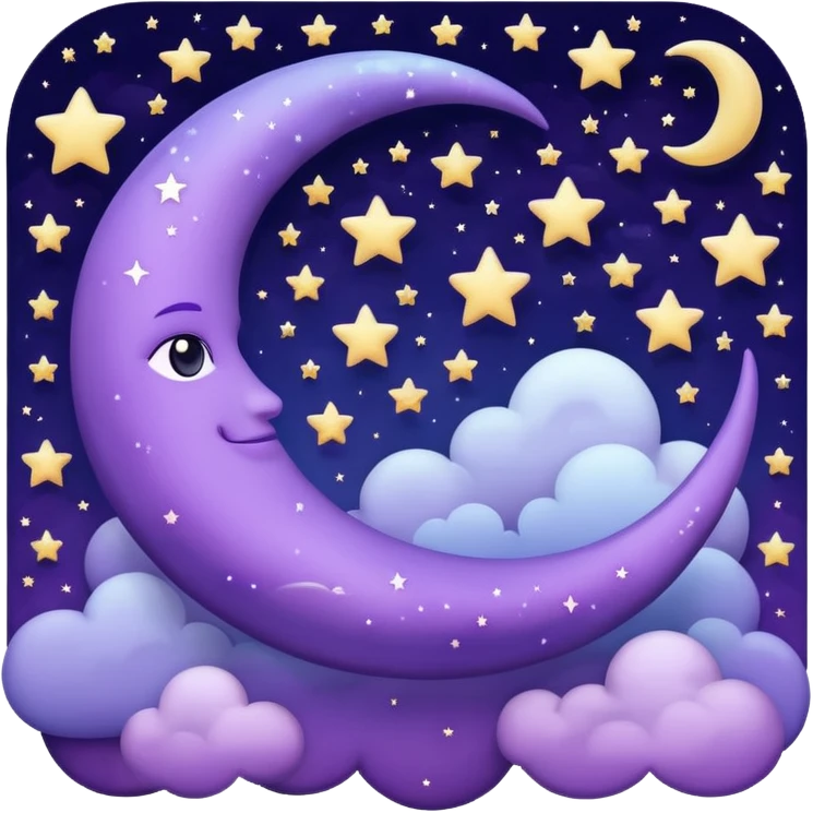 Purple Crescent Moon With Clouds And Stars emoji
