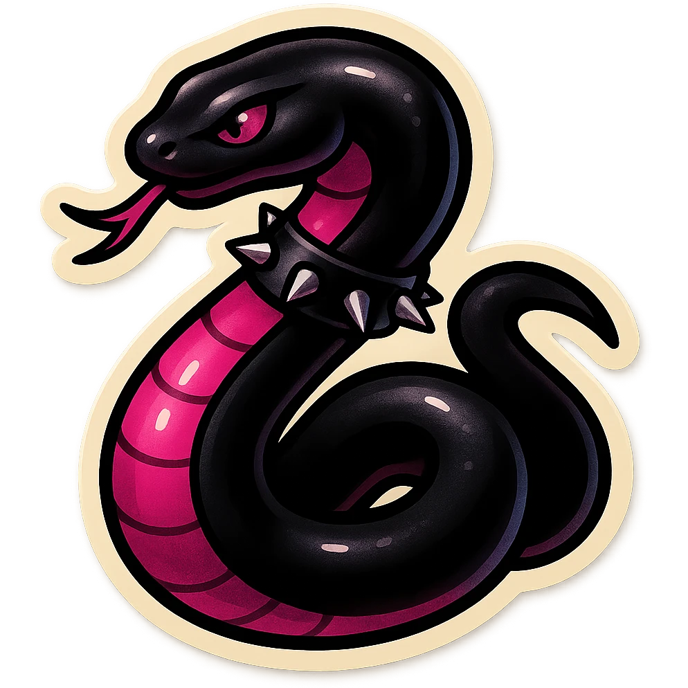 gothic snake black and pink with spiked collar retro stickers style emoji