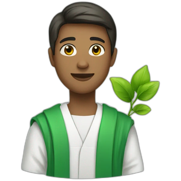 a white student in a green robe with a green sprout in his hands emoji