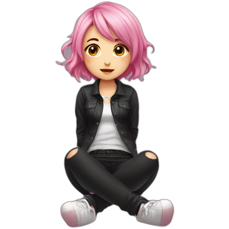 Full body Front view curvy emo girl pink hair sits on the floor straight view hands up black skirt белые трусики emoji