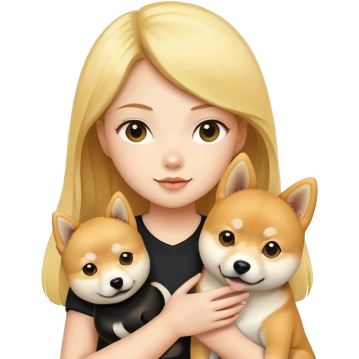 Blonde girl holding a yellow Shiba inu dog and a black Ahiba inu dog emoji