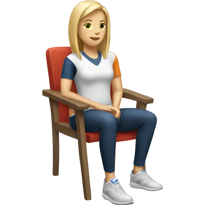 white woman in sport sitting down on a chair emoji
