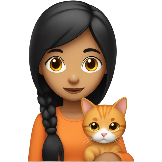 black hair girl with orange cat emoji