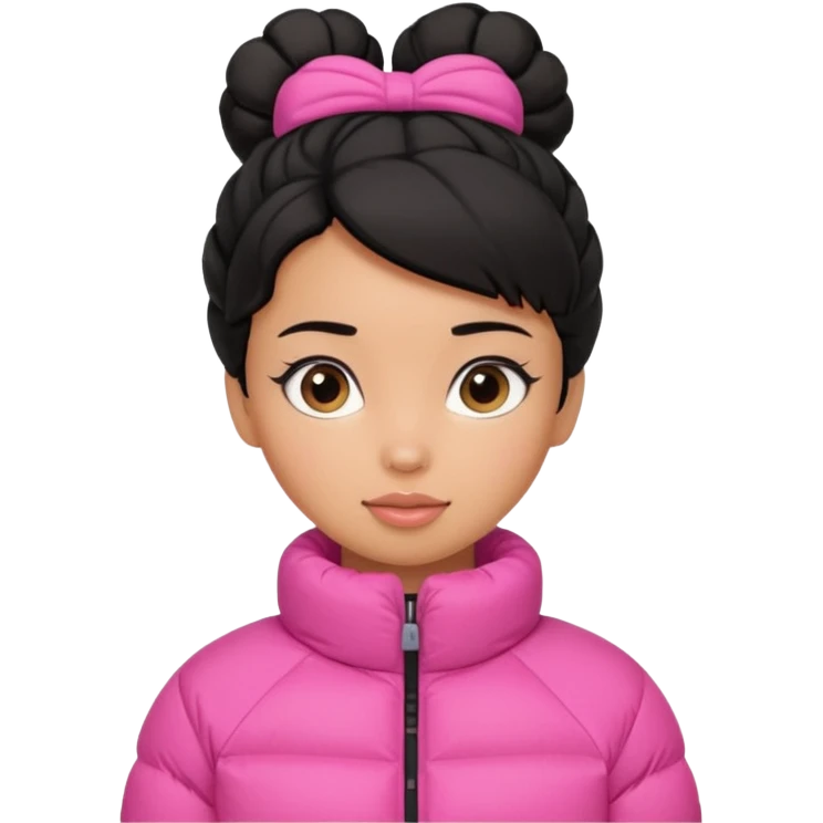 A caramel skinned girl that’s has puffy black hair with her hair up skinny and wears a pink puffer coatb emoji