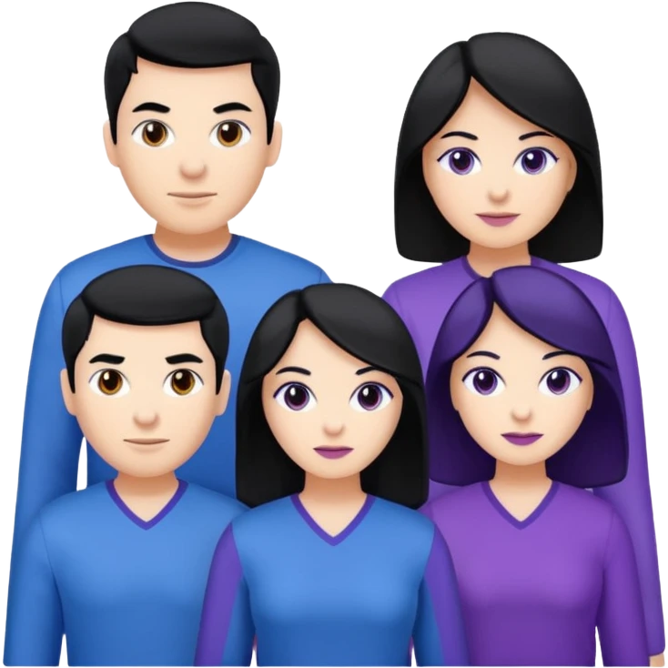 4people 2 men and 2 women. with black hair and white skin. ready to create a team. with blue and purple clothes emoji