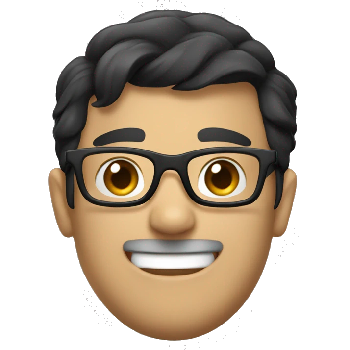 A happy gamer with Dark hair, a black peak and glasses emoji