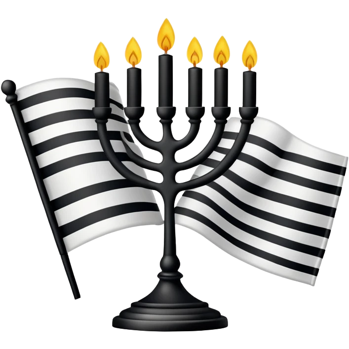 Yiddish flag emoji: a white flag with 2 black lines (one at the top, one at the bottom) and a black menorah in the middle emoji
