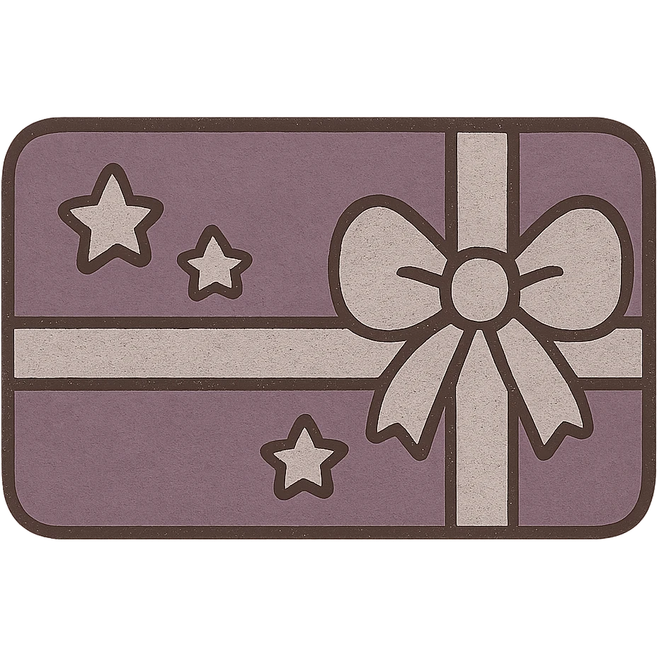 A gift card with a purple and silver design, featuring stars, flat design. emoji