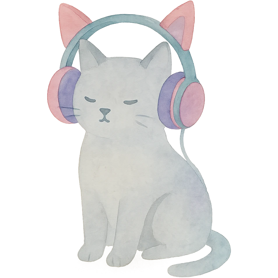 cat ear headphones, pastel goth colors, watercolor art style emoji