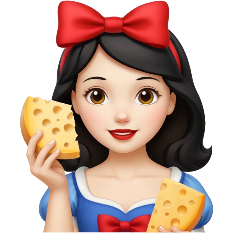 Happy Snow White red bow holding wedge of cheese emoji