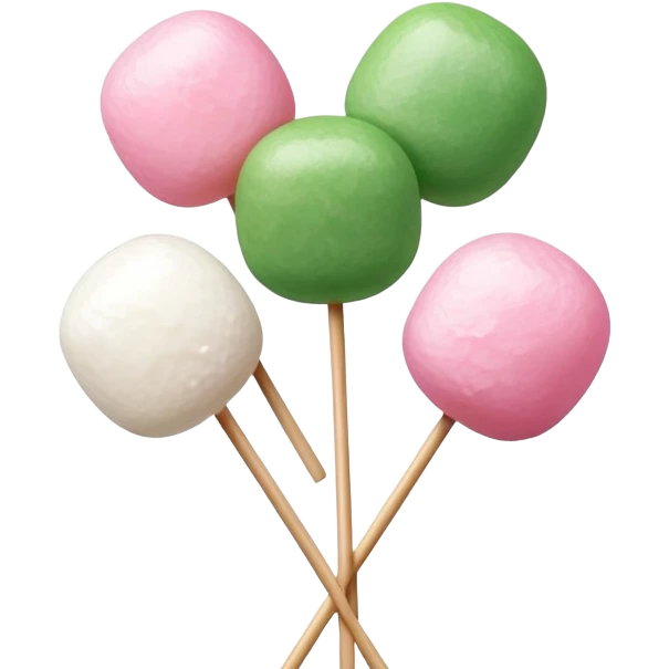 Traditional hanami dango with three colorful rice balls on a stick showing pink, white, and green colors emoji