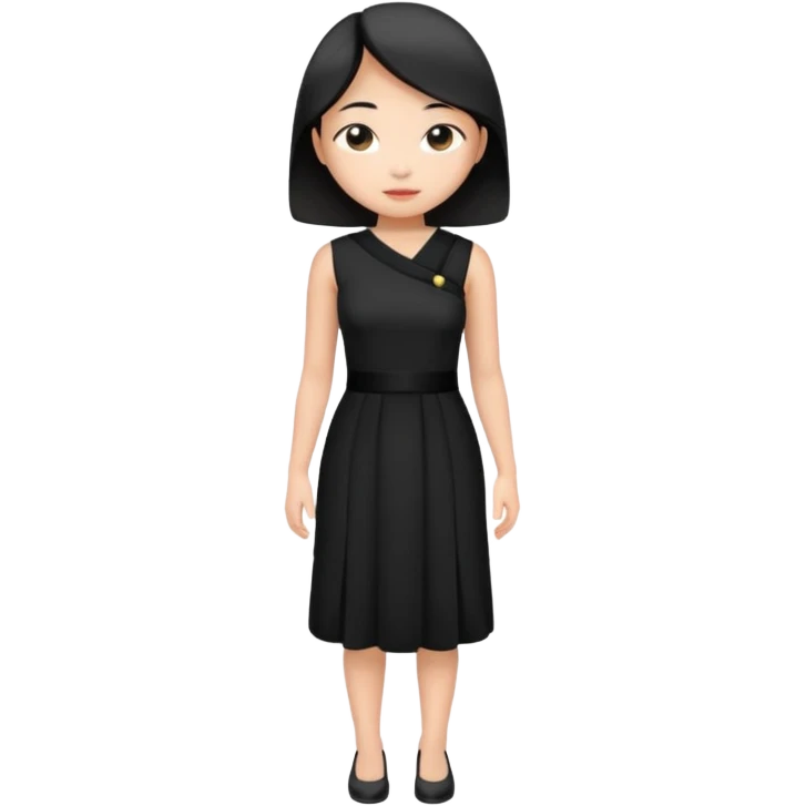 asian young woman in shoulder closed black dress emoji