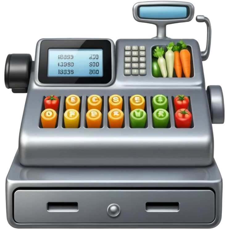 cash register from the front with symbols for vegtables emoji