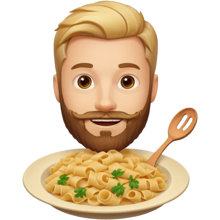 Handsome white man with beard and pasta smiling  emoji