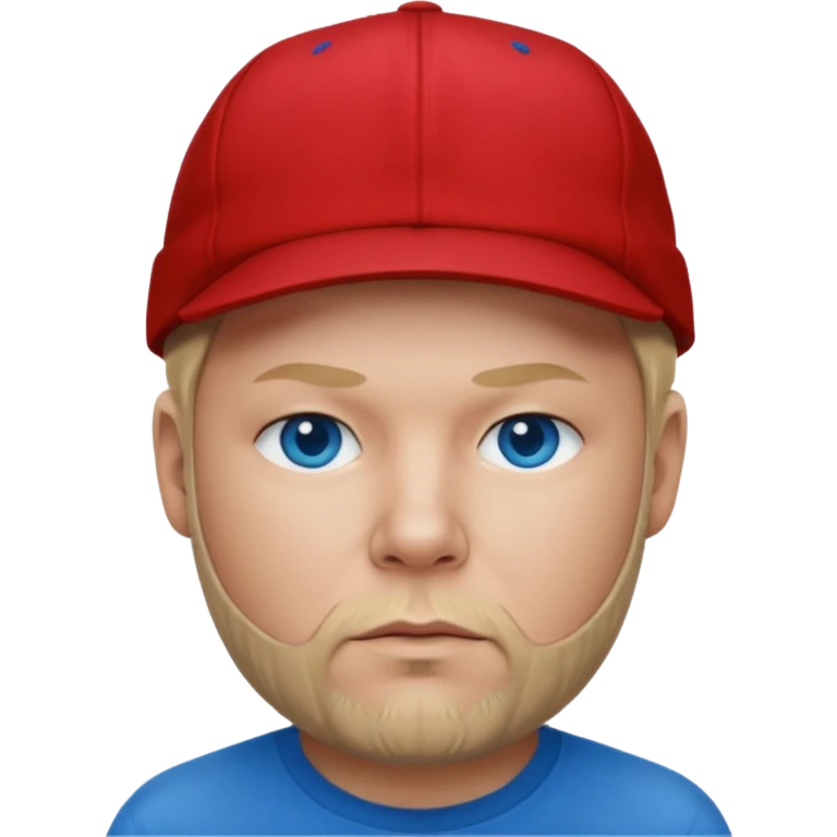Fred Durst red cap back, blonde hair, blue eyes, red shirt  emoji