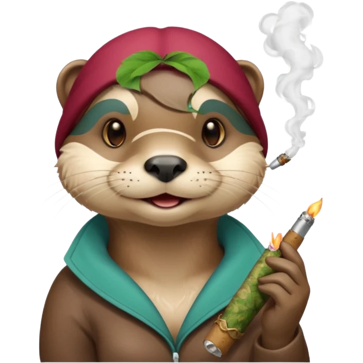 Cute female Otter smoking a while cannabis joint emoji