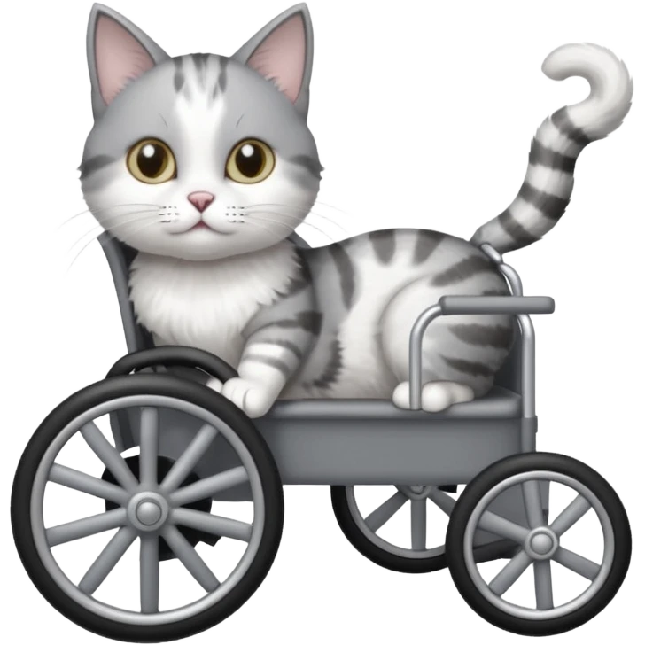 disabled grey and white cat in cat wheelchair emoji