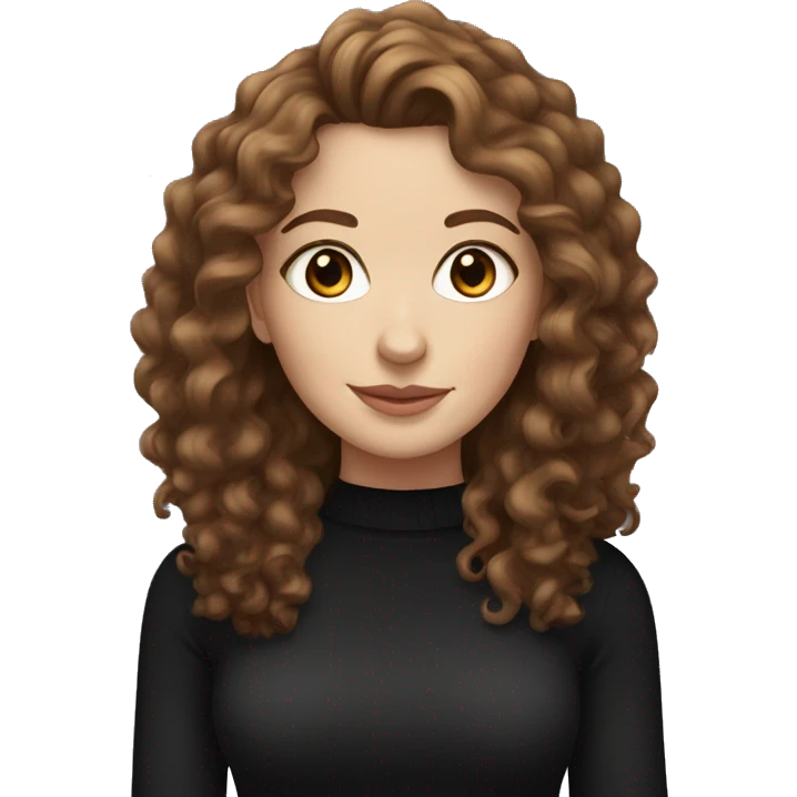 Pretty White Woman with Brown Curly Hair, Wearing a Black Jumper emoji