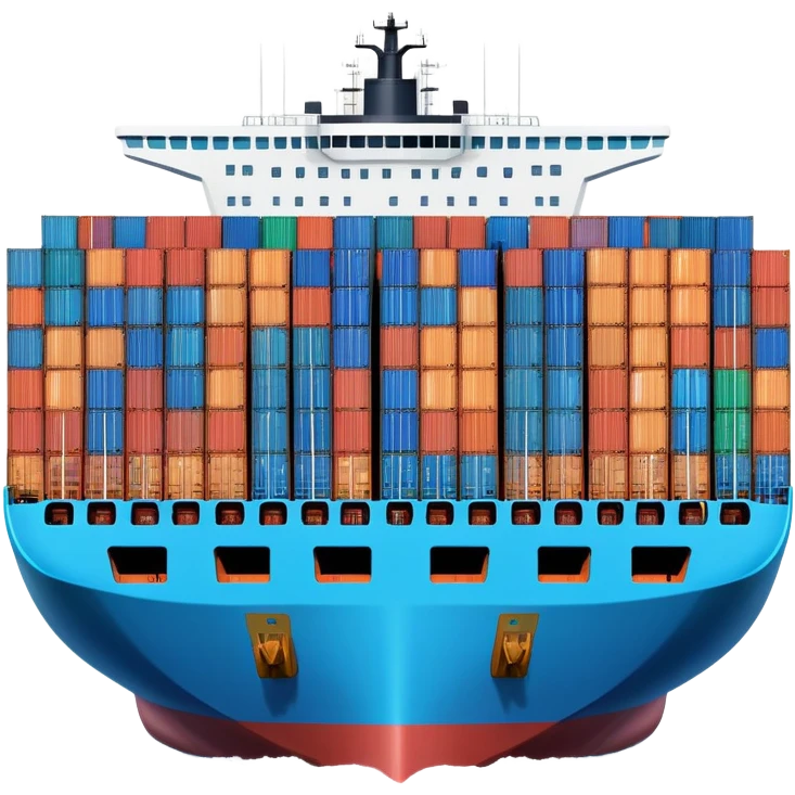 Large container ship with colorful shipping containers on deck sailing on ocean emoji