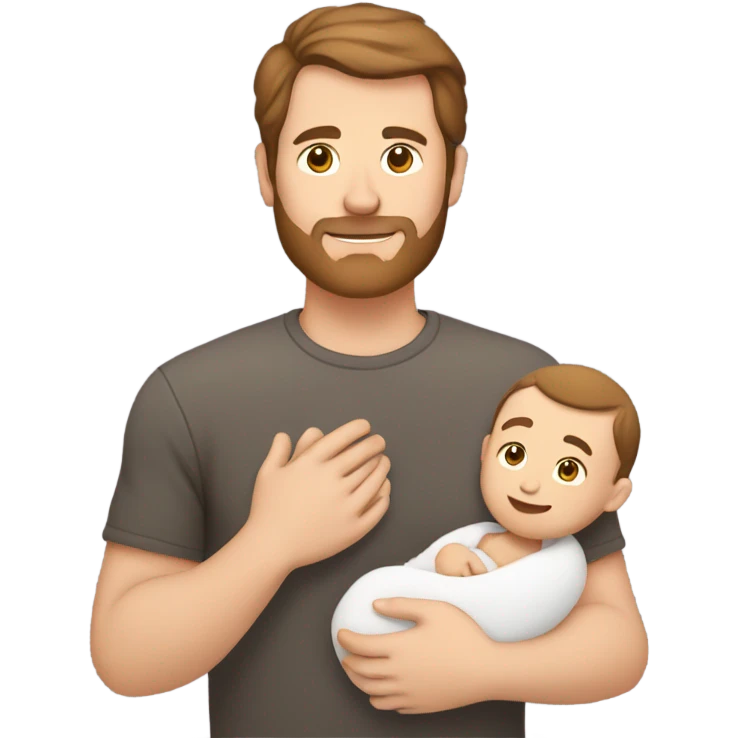 White dad with brown hair holding white new born baby  emoji