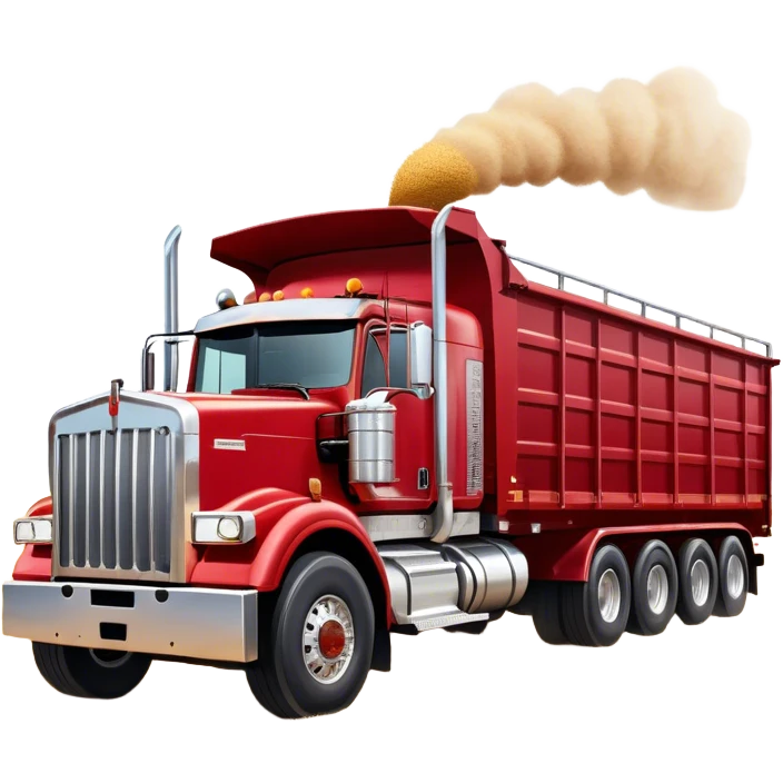 Kenworth T909 (2022) – Cinematic-realistic Kenworth T909 grain truck, its deep red cab gleaming under the scorching Australian sun. The massive trailer is filled to the brim with golden wheat, rolling down dusty farm roads, leaving a faint trail of chaff in its wake. emoji