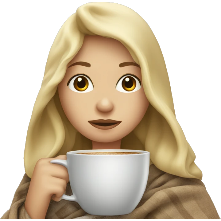 Blonde girl wrapped in blanket drinking coffee emoji