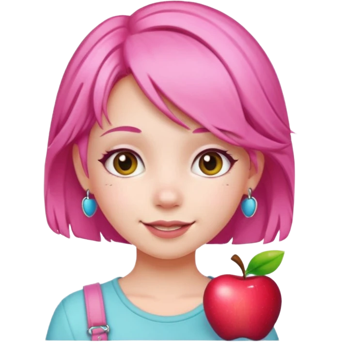 cute pink haired girl with cheerful pose and cute accessories. apple emoji style emoji