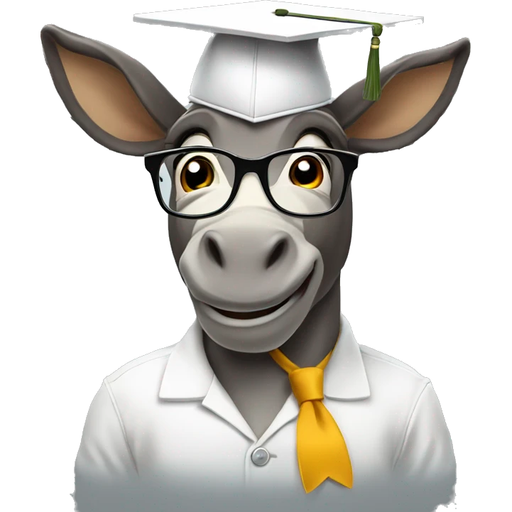 academic donkey with glasses and diploma, big brain emoji