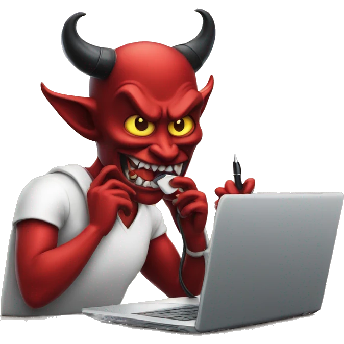 devil on the phone, writing on a laptop emoji