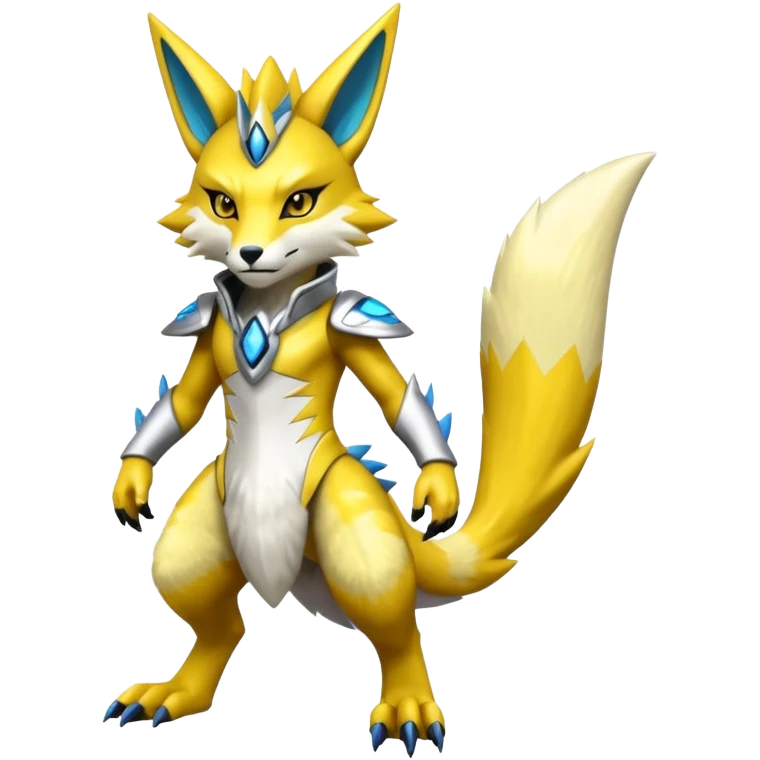 Modern anthropomorphic furry futuristic shiny colorful Lombax-Zeraora-Renamon-fusion (full body) emoji