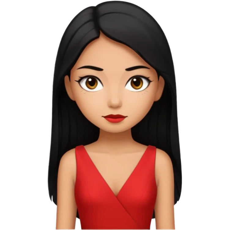 Chica con delineado con vestido rojo escotado en la espalda y pelo semi largo negro  emoji