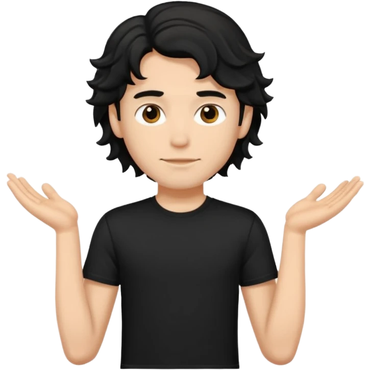 zumbie masculino cabelo ondulado médio preto, camiseta preta emoji