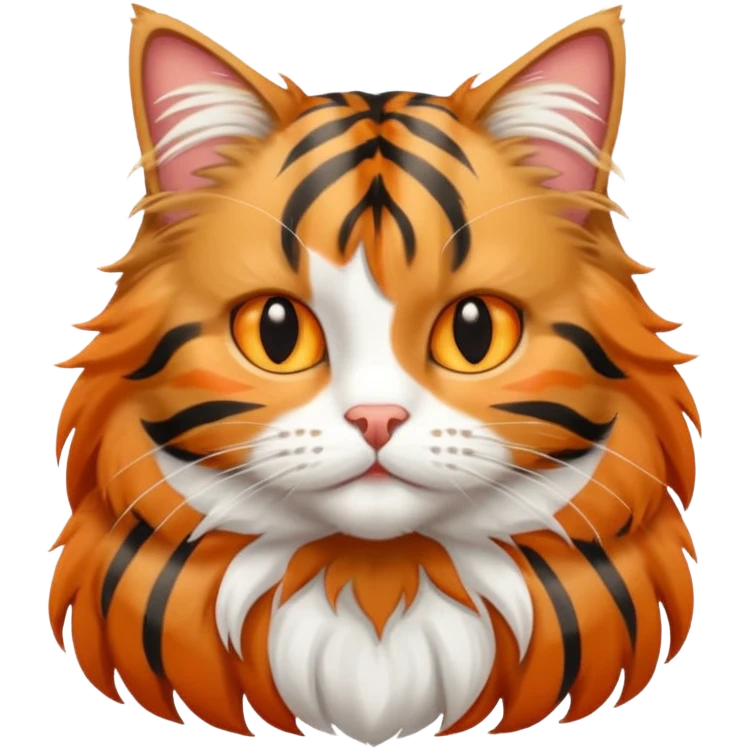 A long haired tabby cat with a white chest and white paws, emoji