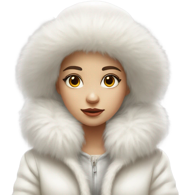 a girl with a white big fluffy fur hat and white fur coat, aestheticism, a character portrait emoji
