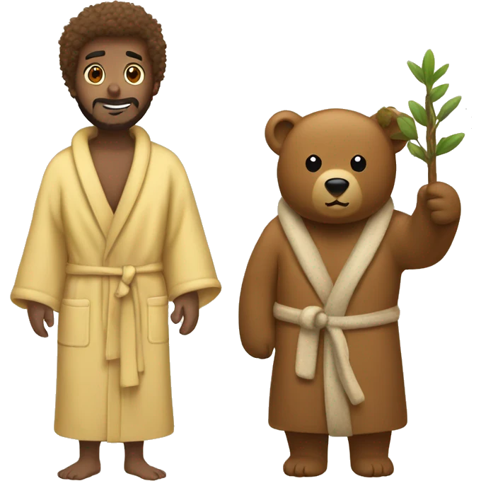A tree and bear both in cozy bath robes emoji