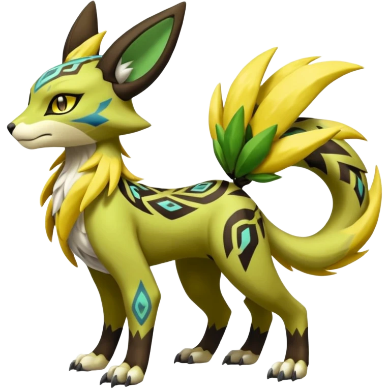 Tribal Exotic Meloetta-Zygarde-Zeraora-Renamon-Protogen-Palkia-hybrid-fusion-Fakémon-creature, full body emoji
