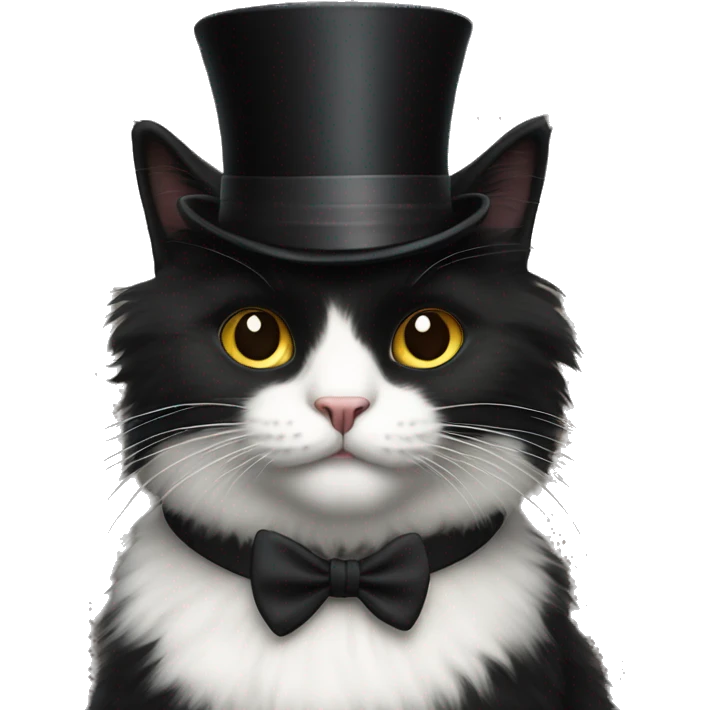 Black fluffy cat with top hat  emoji