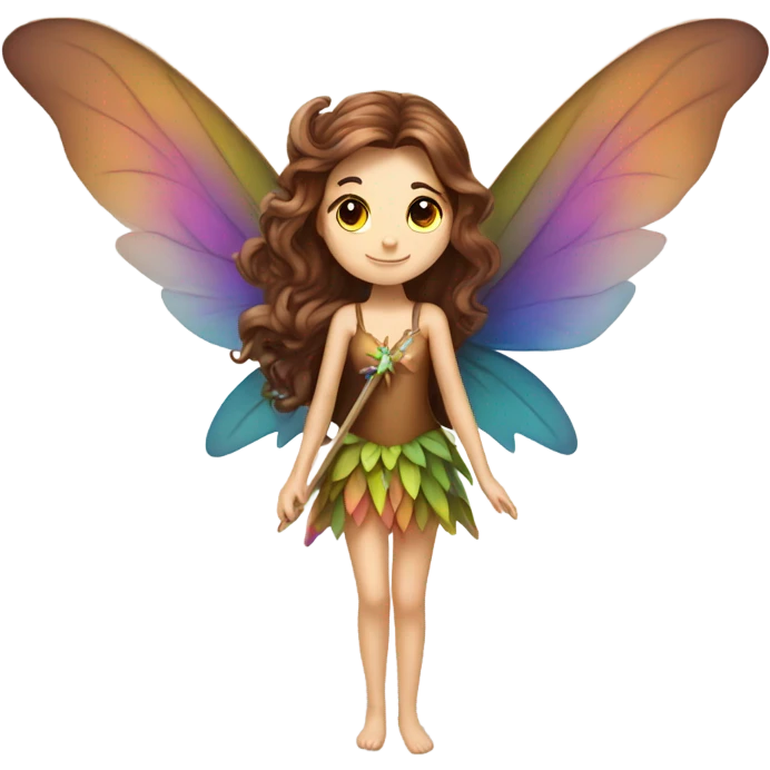 Beautiful long brown hair Pixie fairy with colorful wings and wand  emoji
