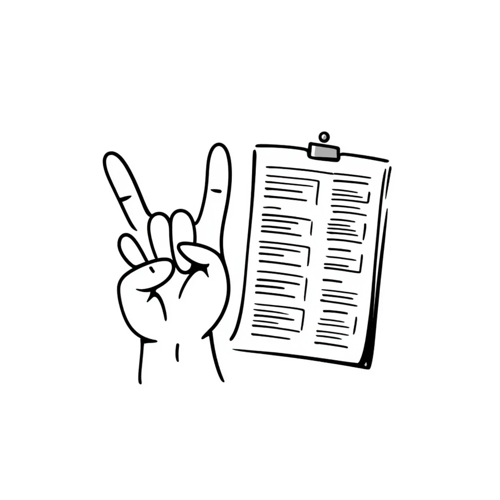 spreadsheet with a hand doing the rock on sign, playful lines emoji