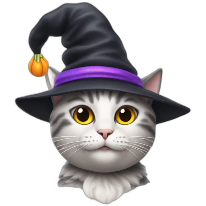 cat wearing a witches hat with abby from sesame street's wand emoji