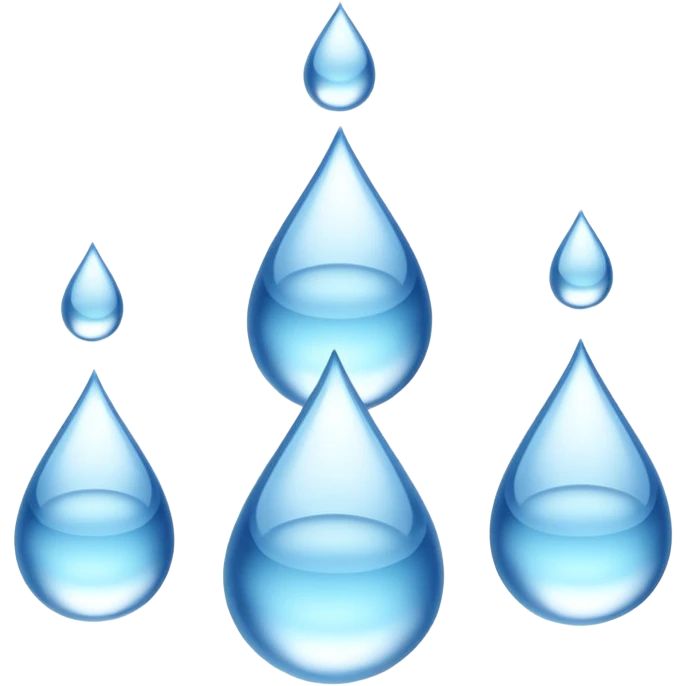 3 water droplets stack on top of each other vertically with two water droplets on the sides; 5 droplets total emoji