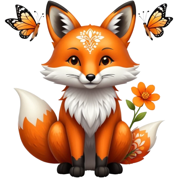 Fox with butterfly wings and flower patterns on fur emoji