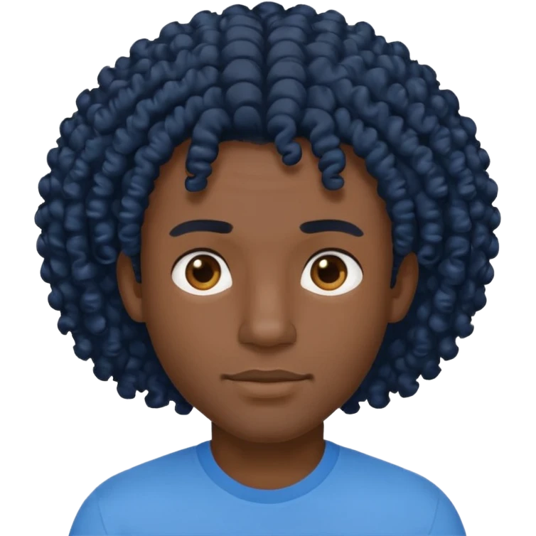 curly haired blue shirt black man  emoji