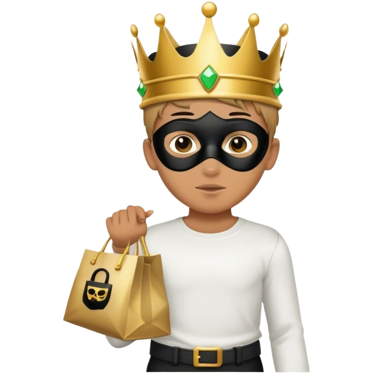 boy in white shirt crown burglar mask and bag of loot emoji